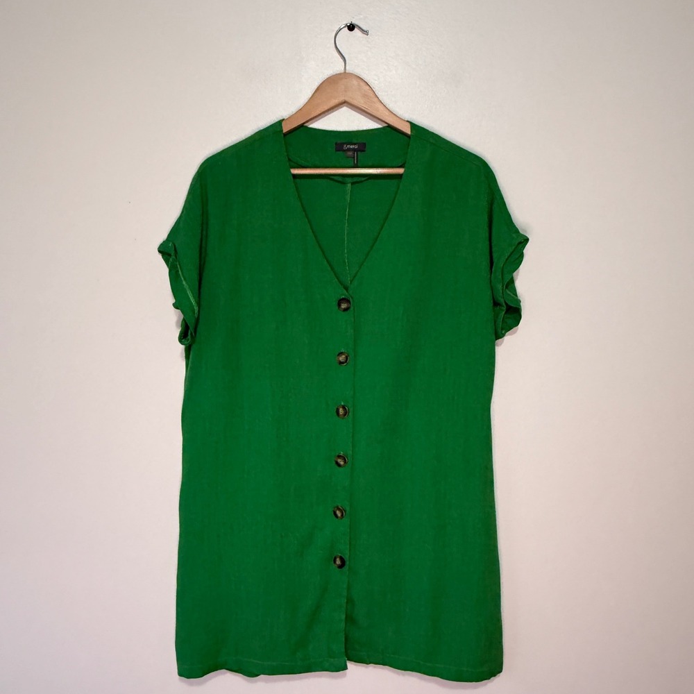 Casual Green Button-Down Tunic Shirt